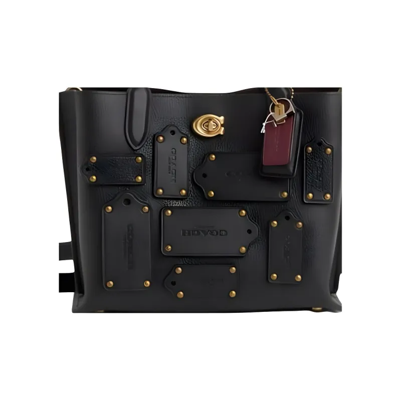 COACH Willow Polished Pebbled Leather Tote Bag, Shopping Bag, One Shoulder Handbag Medium Size Women's Black-3