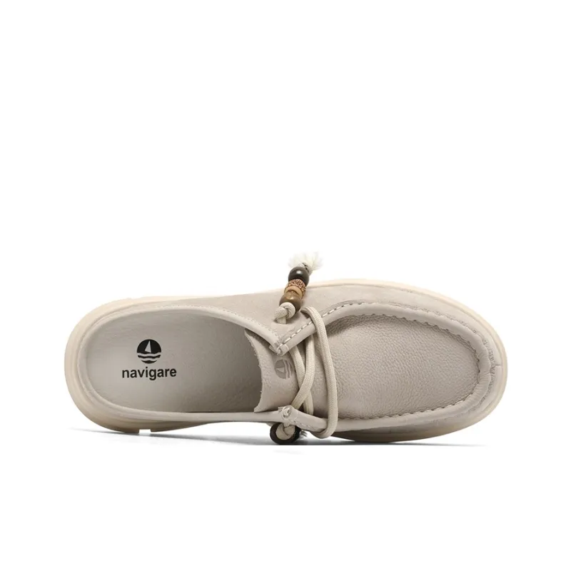 NAVIGARE Leather Patchwork Closed Toe Slippers Women's Beige-3