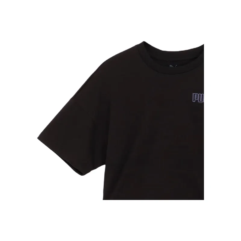 PUMA Ess Logo Drop Shoulder Sleeve T Shirt Women's Black-2