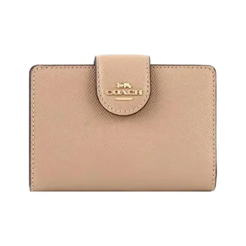 COACH Corner Zip Cross Grain Leather Storage Coin Pocket, Card Holder, Wallet Regular Women's Oat