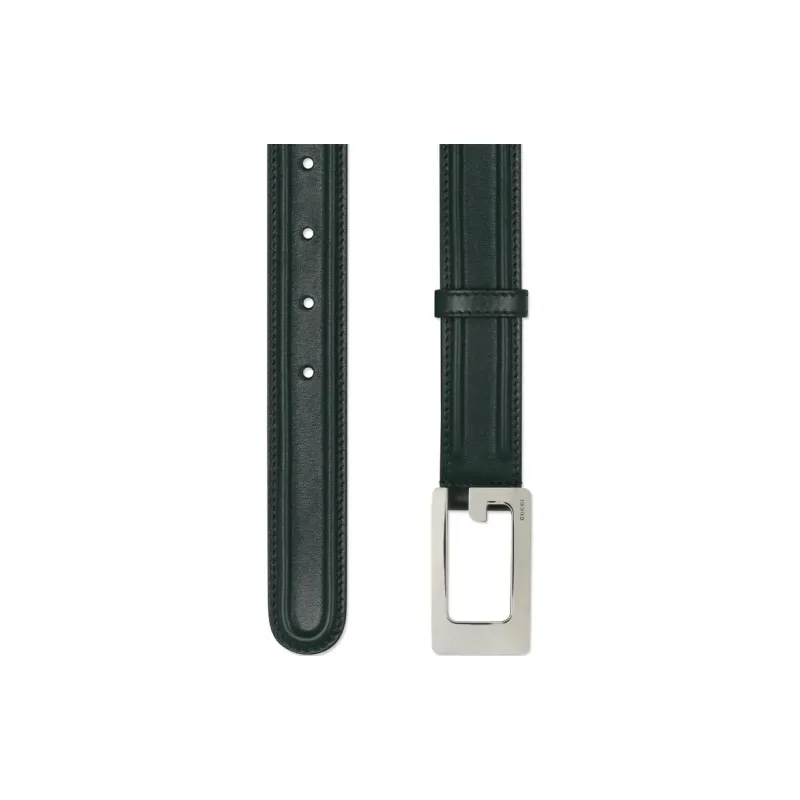 GUCCI Leather Leather Belts Men's Dark Green Width: 3cm-2