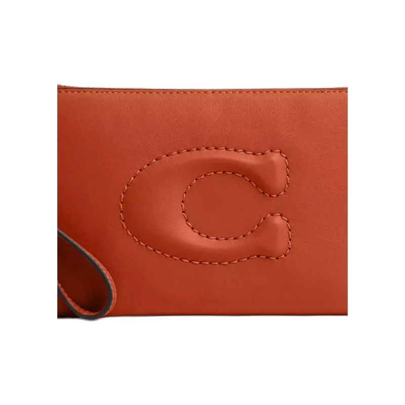 COACH Wristlet Smooth Leather Clutch Small Size Women's Dark Orange-2
