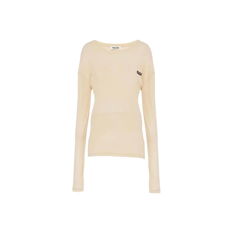MIU MIU Logo patch Long sleeve T shirt-0