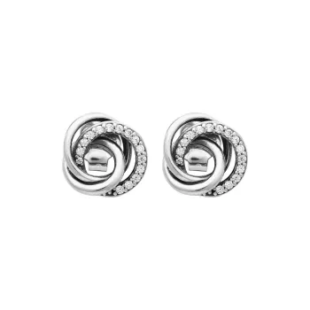 Pandora Sterling Silver, Cubic Zirconia Earrings Unisex Silver