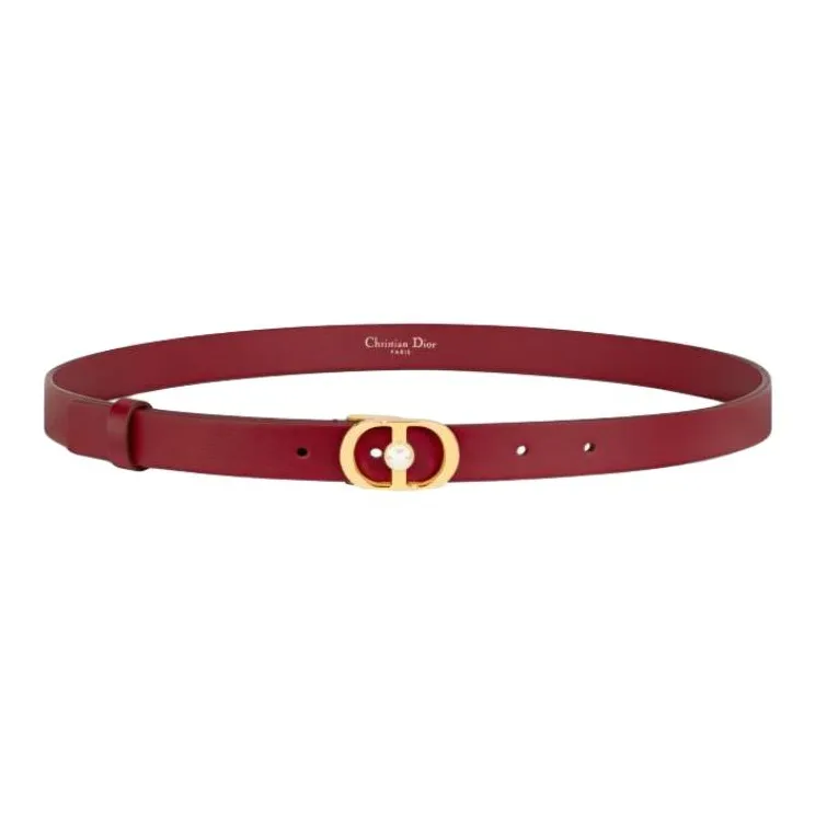 DIOR Calfskin, Brass, Aluminum, Resin Leather Belts Women's Red Width 2CM-0