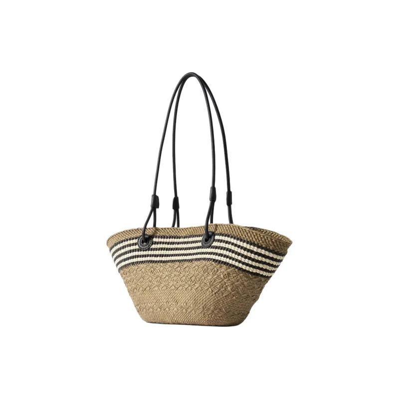LOEWE Paula's Ibiza Raffia Tote Bag, Shopping Bag, Shoulder Bag Trumpets Women's Beige & Black-1