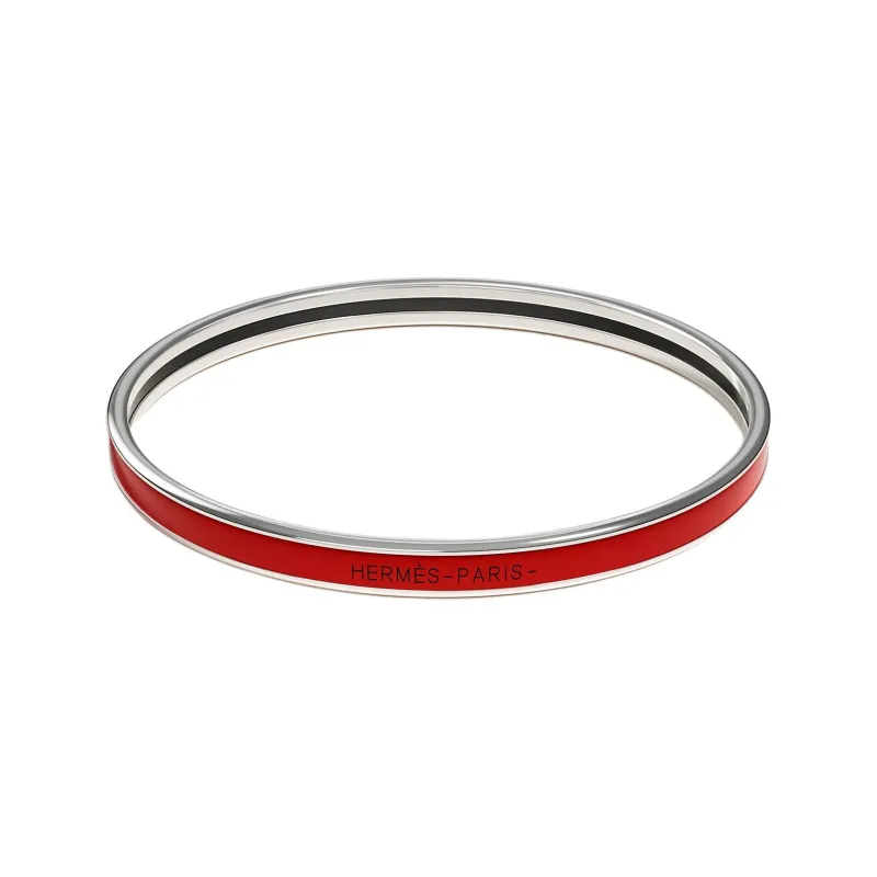 HERMES Enamel Bangles Women's Red/Silver-0