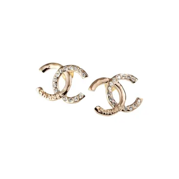 CHANEL Rhinestone Double C Stud Earrings Women's