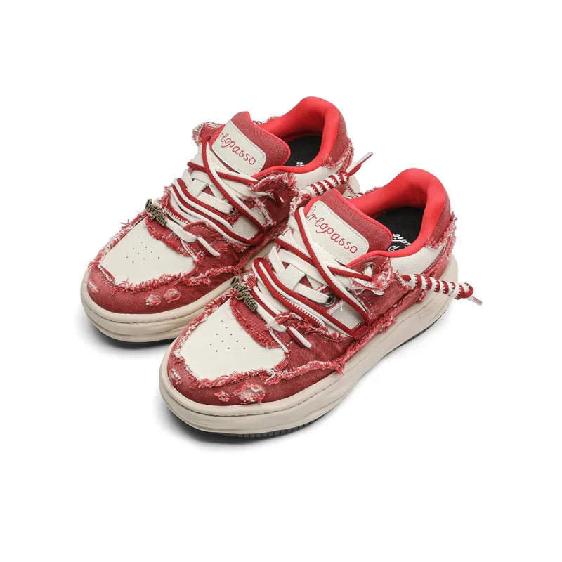 APRHE Slip Resistant Waterproof Abrasion Resistant Height Increasing Low Top Skateboard Shoes Unisex Red-1