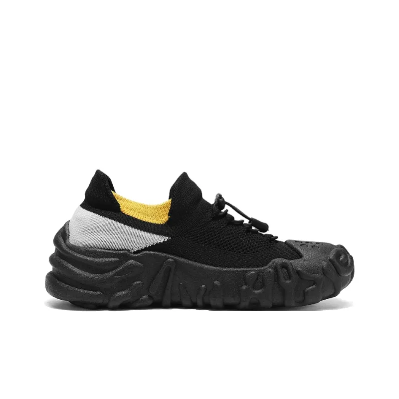 Binary Lightweight, Breathable, And Slip Resistant Low Top Chunky Sneakers Men's Black Yellow-1