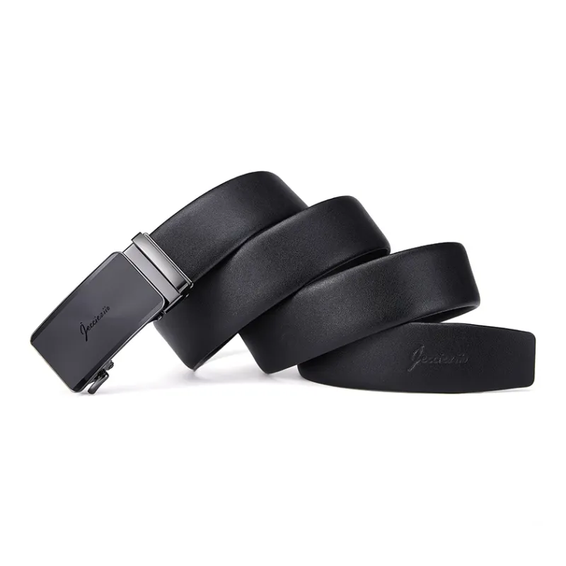 Jeccieziio Top Grain Cow Leather Belts Men's Gunmetal Width 3.5CM-4