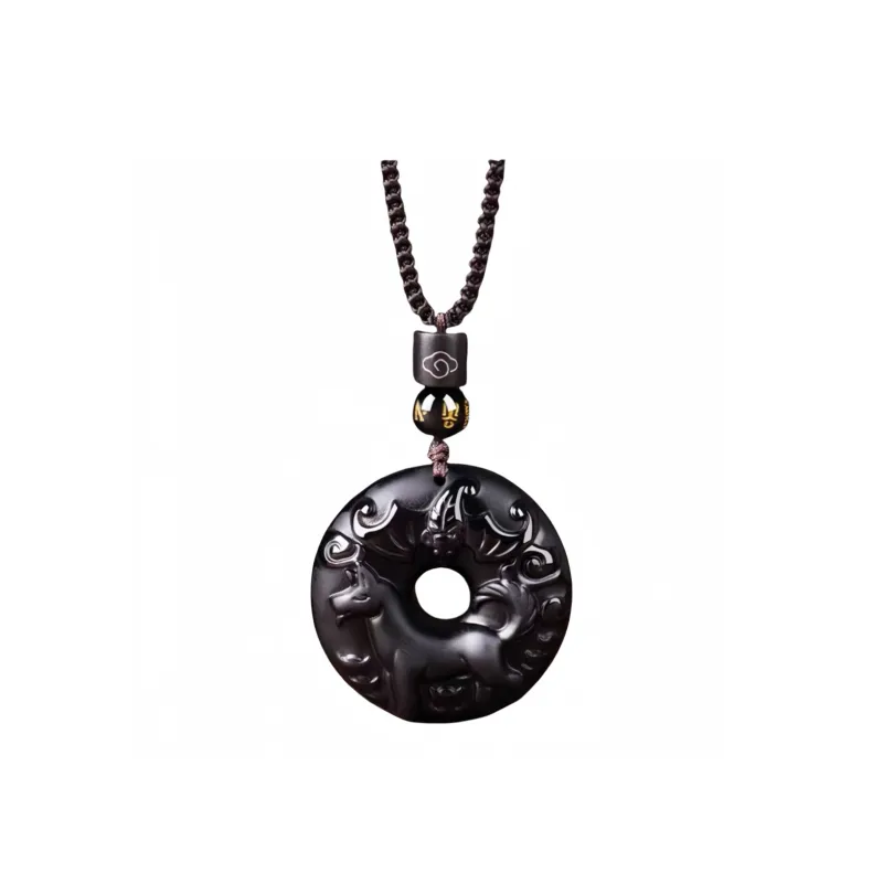 Stone On The Line Obsidian Pendants Unisex-13