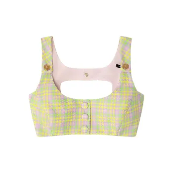 VERSACE Medusa Tweed Bralette Top 'Yellow+Multicolor'