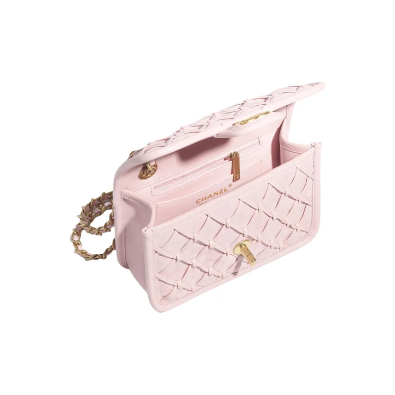 CHANEL Calfskin Shoulder Bag Mini Women's Light Pink Red-2