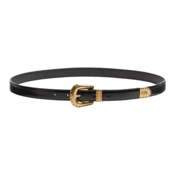 Valentino Calfskin Brass Metal Leather Belts Men's Black 2CM