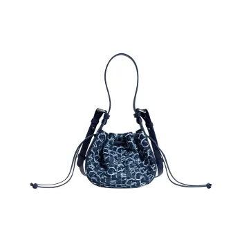 Laurence & Chico Cotton Bucket Bag Portable Crossbody Bag Shoulder Bag Large Size Women's Dark Blue