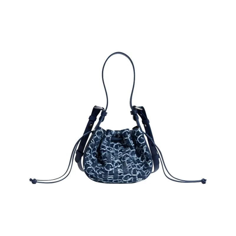 Laurence & Chico Cotton Bucket Bag Portable Crossbody Bag Shoulder Bag Large Size Women's Dark Blue-0