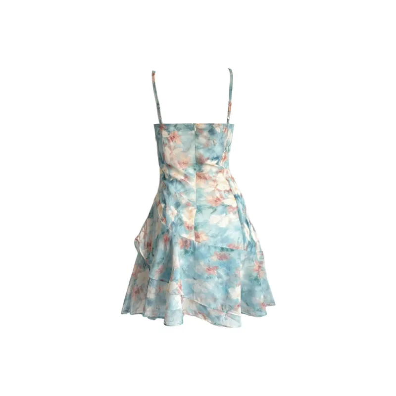 Udon House Slip Dresses Women's Oil Paintings Green-1