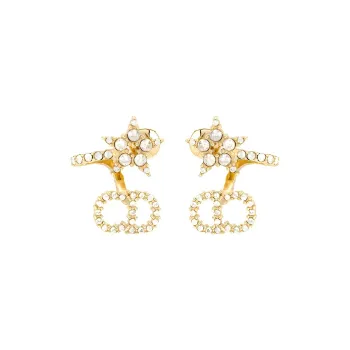DIOR Zircon Earrings Women's Gold
