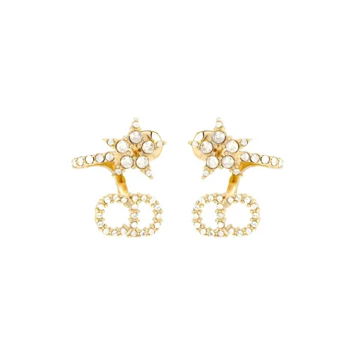 DIOR Zircon Earrings Women's Gold
