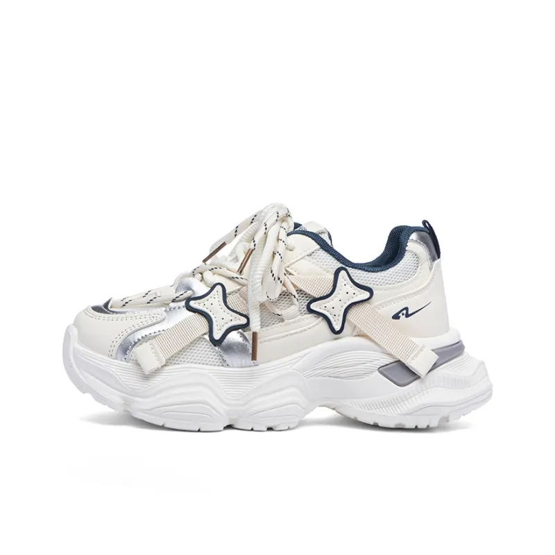 RENBEN Anti Slip And Wear Resistant Height Increasing Low Top Chunky Sneakers Women's White Blue-0