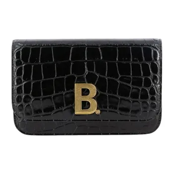 Balenciaga Cow Leather Wallet Crossbody Bag Women's Black