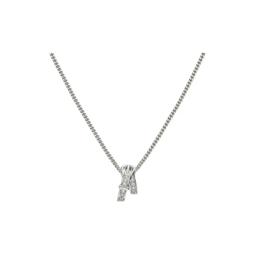 HERMES Diamond 18K White Gold Necklaces Unisex Silver