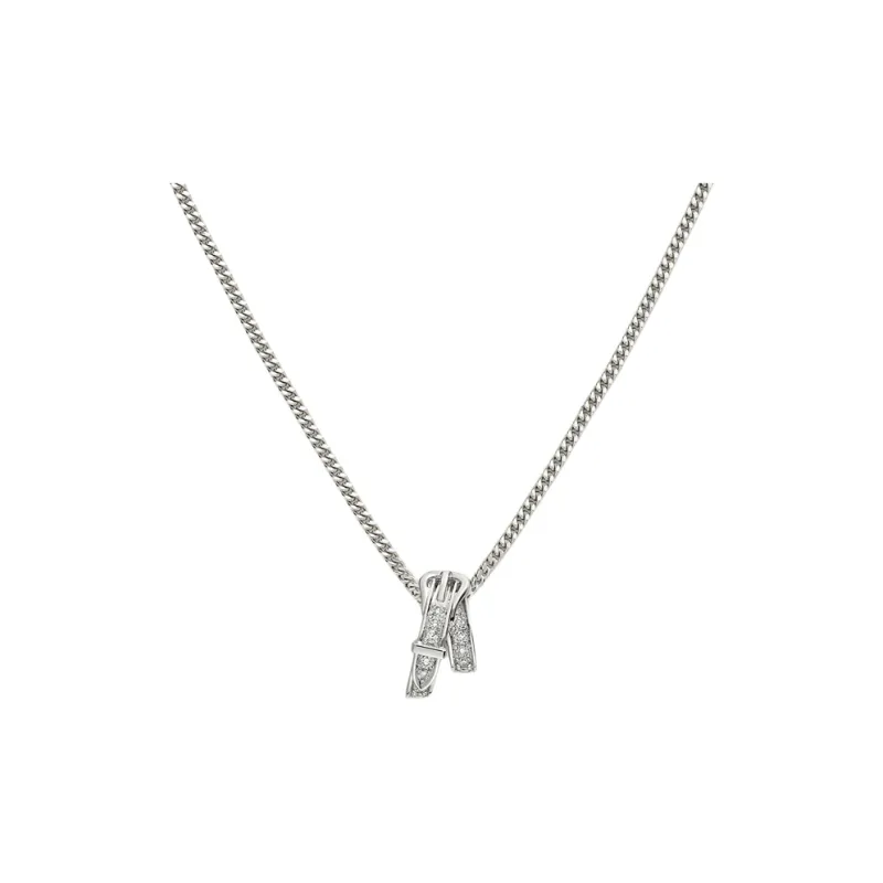 HERMES Diamond 18K White Gold Necklaces Unisex Silver-0