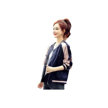 Mo Han Yi Mei Baseball Jacket Women's Navy Blue & Pink