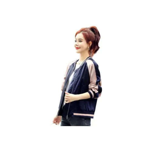 Mo Han Yi Mei Baseball Jacket Women's Navy Blue & Pink