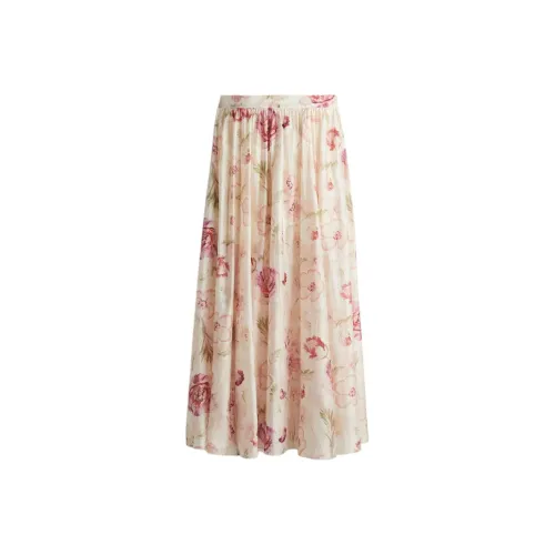 H&M Casual Long Skirts Women's Cream/Pink Potpourri