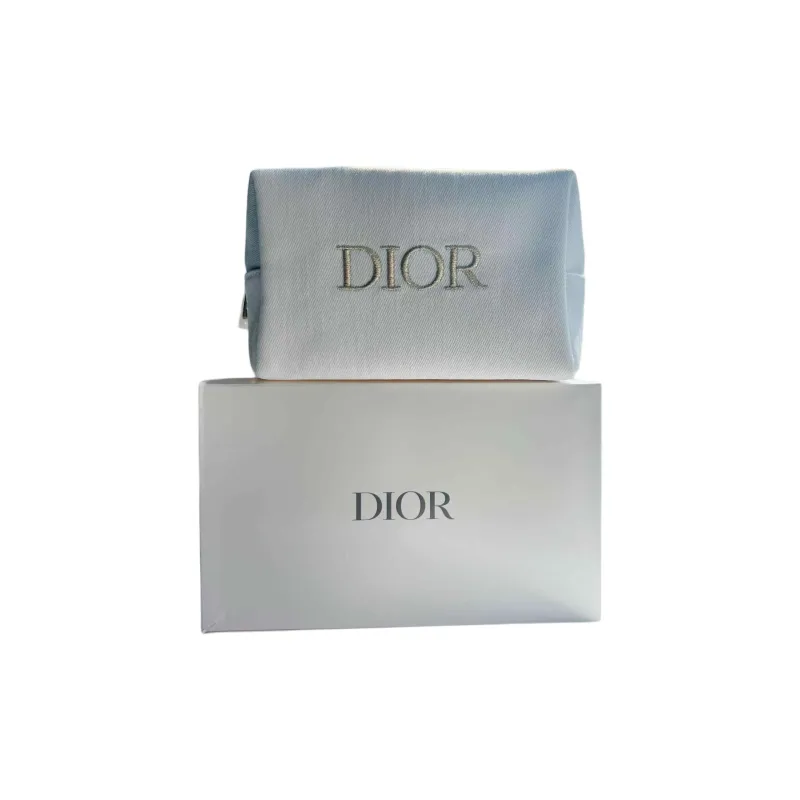 DIOR Minimalist Modern Classic Print Denim Fabric White Makeup Bags Portable 18*9*11cm-1