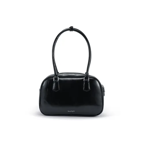 Soullight Split Cow Leather With Synthetic Leather Shoulder Bag Women's Black