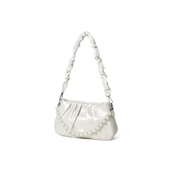 15 MINS Synthetic Leather With Cow Leather Shoulder Bag Women's Ecru/Black/Silver