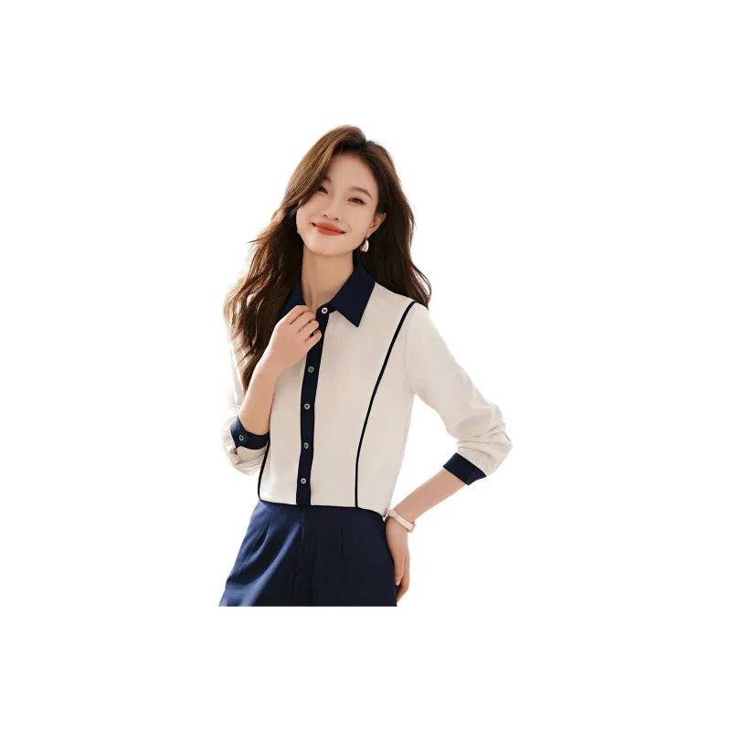 Mo Han Yi Mei SS24 Shirt Women's Ecru & Navy Blue-0