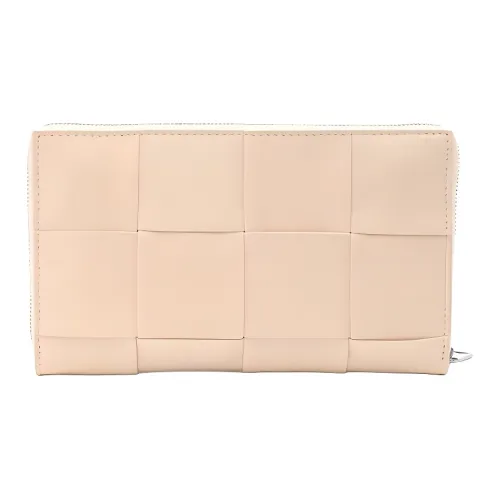 Bottega Veneta Cow Leather Patchwork With Fabric Card Holder Wallet Large Size Men's Light Pink