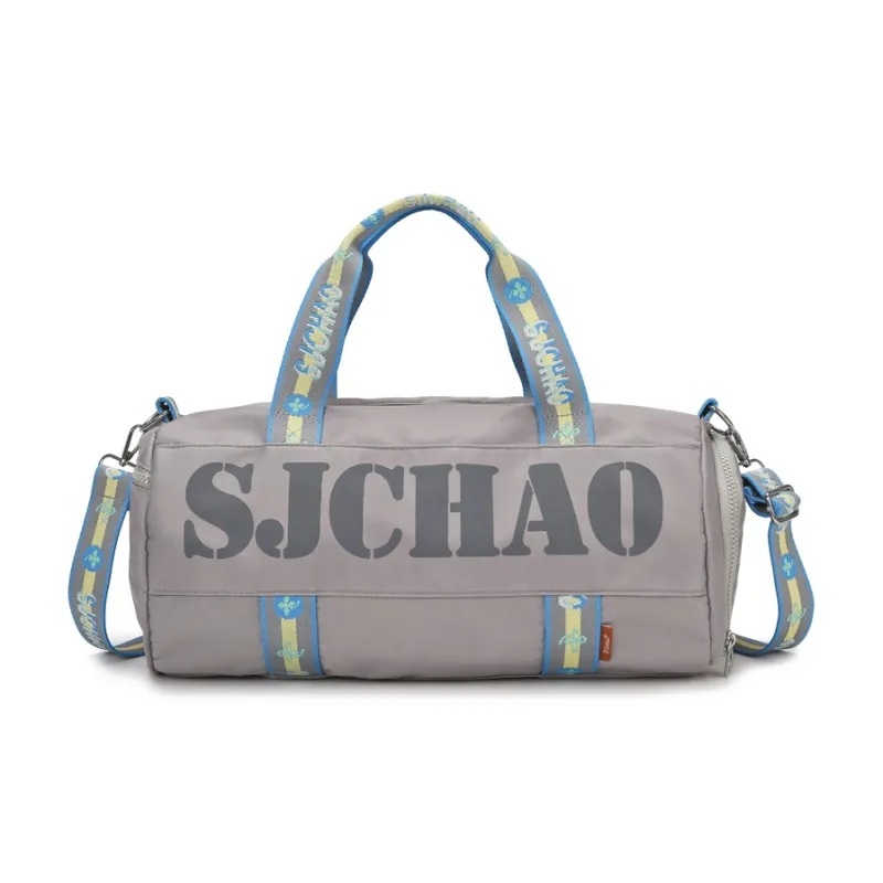 Yalu Nylon Shoulder Bag, Travel Bag Unisex Ecru/Gray/Black/Ecru & Purple-12