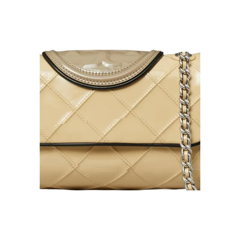 TORY BURCH Fleming Patent Leather With Nappa Leather Crossbody Bag, Shoulder Bag Trumpets Women's Light Yellow-4