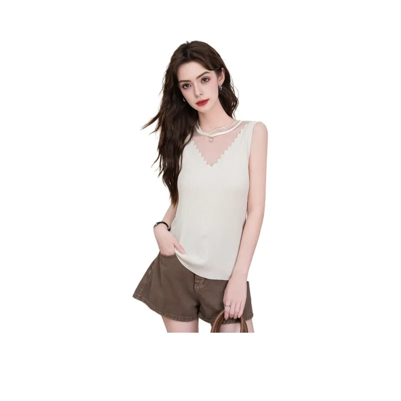 FAWENXIANGZI Tank Tops Women's Beige Yellow-0
