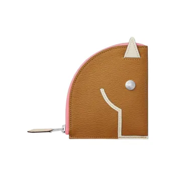 HERMES Mysore Goat Skin Wallets Coin Purses Women's Caramel/Gray White
