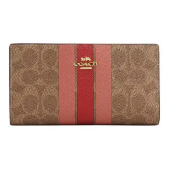 COACH Signature Coated Canvas Wallet Small Size Women's Color Block & Red
