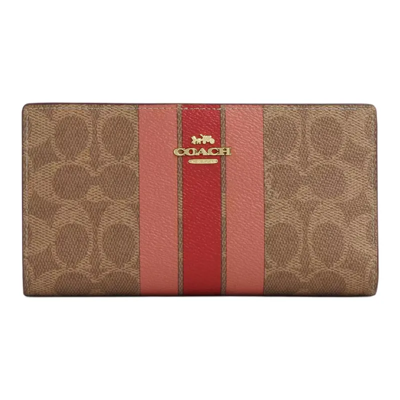 COACH Signature Coated Canvas Wallet Small Size Women's Color Block & Red-0