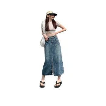 MPOX Denim Long Skirts Women's Dark Blue