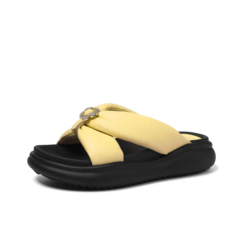 GOLDLION Cut Out Rhinestone Slide Slippers Women's-1
