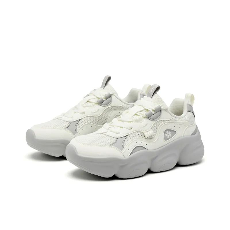 QIAODAN Abrasion Resistant Breathable Slip Resistant Low Top Casual Shoes Women's Ivory White Snow Gray-2