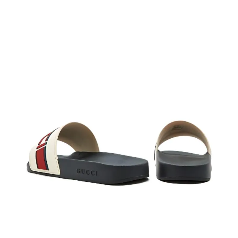 GUCCI Stripe Rubber Slide Sandal 'White Red Green'-3