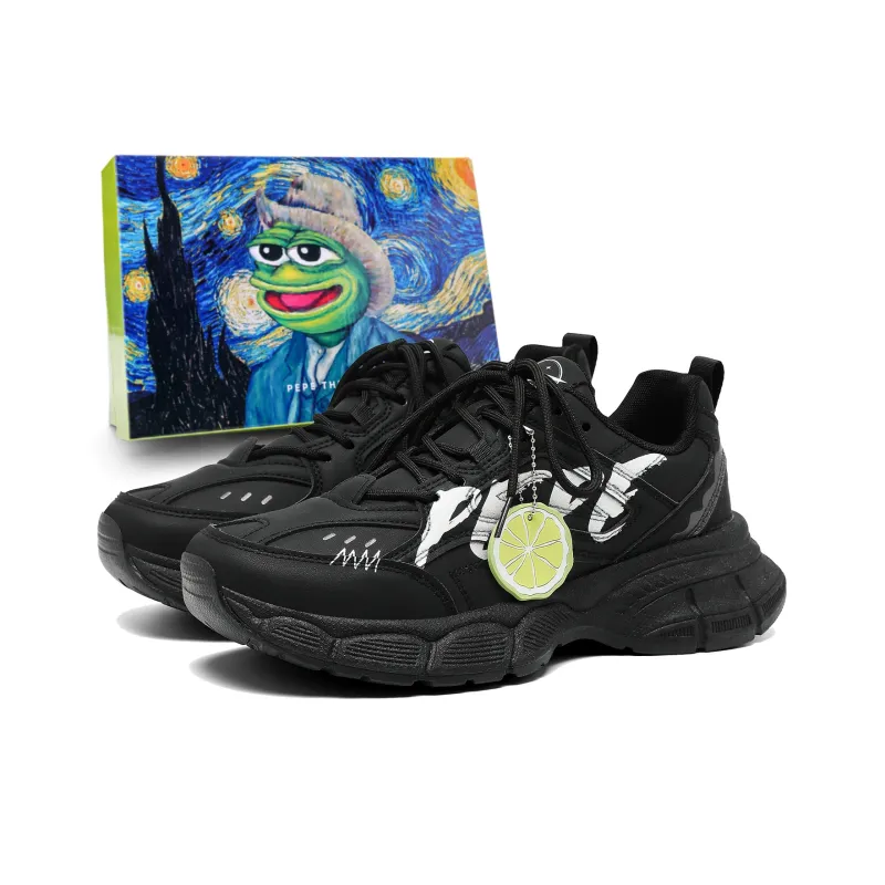 Pepe The Frog Chunky Sneakers Unisex Low Top Lazy Black/Cherry Blossom Pink-6