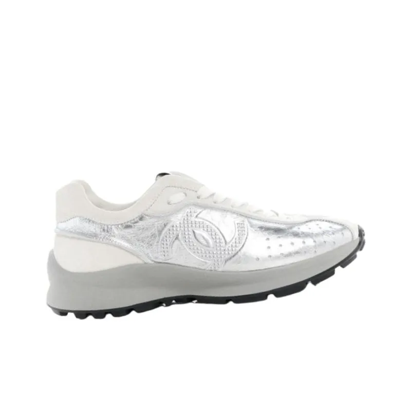 CHANEL 25C Low Top Casual Shoes Women's Silver-2