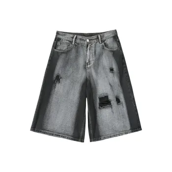 GDRX Denim Shorts Unisex Black Gray Color