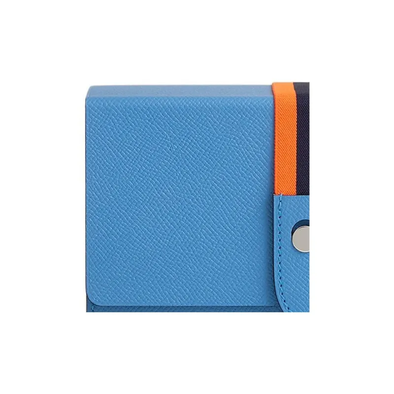 HERMES Calfskin With Crocodile Leather Clutch Women's Blue-2